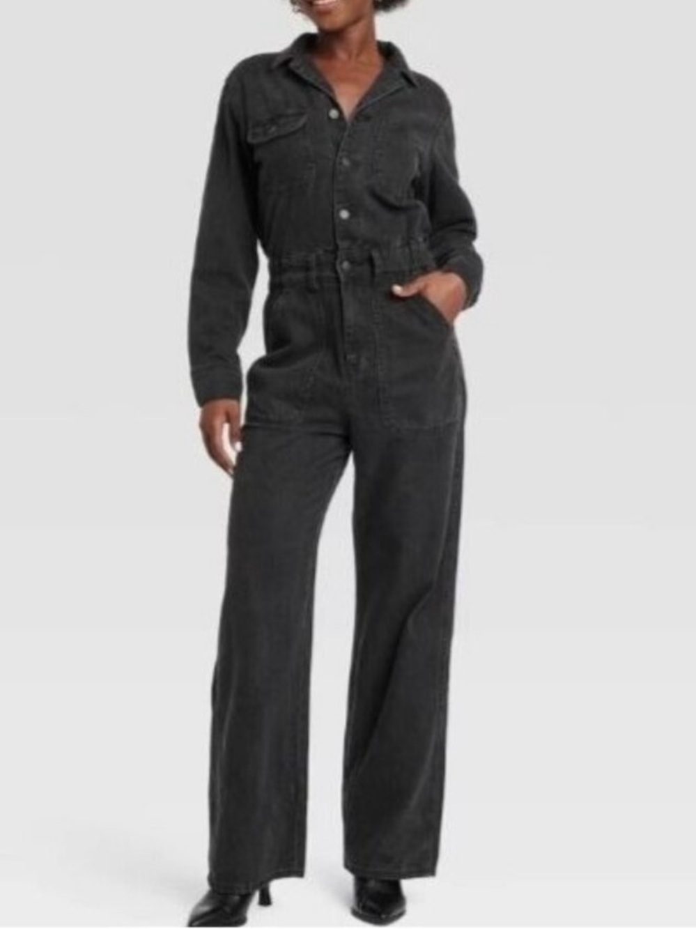 Womens black denim jumpsuit